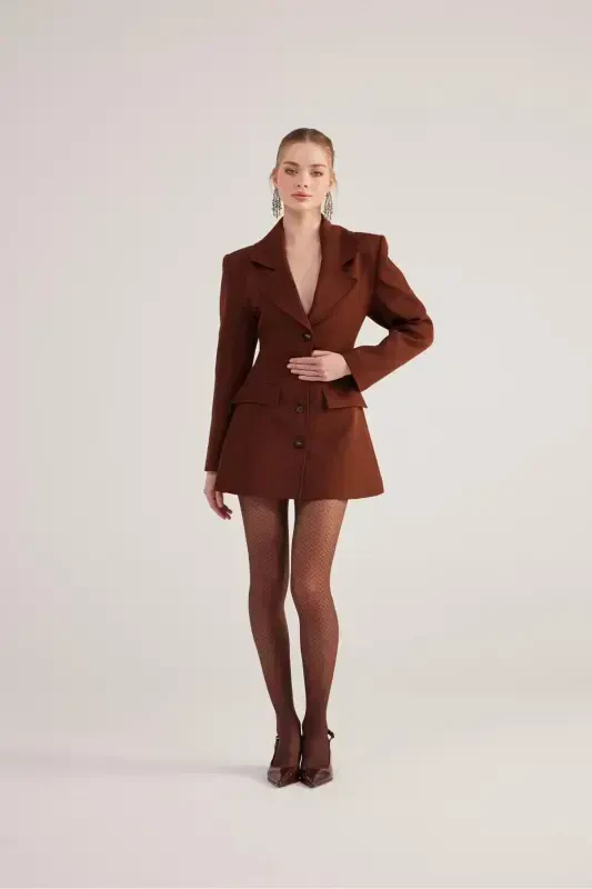 High Waisted Fit Cut Deja Blazer Jacket Coffee - 3