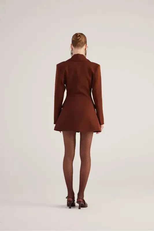 High Waisted Fit Cut Deja Blazer Jacket Coffee - 4