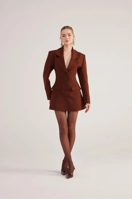 High Waisted Fit Cut Deja Blazer Jacket Coffee - 7