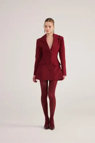 High-Waisted Fitted Deja Blazer Jacket Burgundy - 3