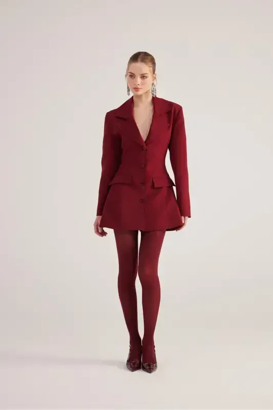 High-Waisted Fitted Deja Blazer Jacket Burgundy - 3