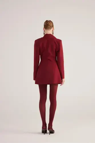 High-Waisted Fitted Deja Blazer Jacket Burgundy - 5