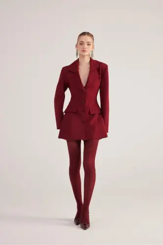 High-Waisted Fitted Deja Blazer Jacket Burgundy - HOLLY LOLLY (1)