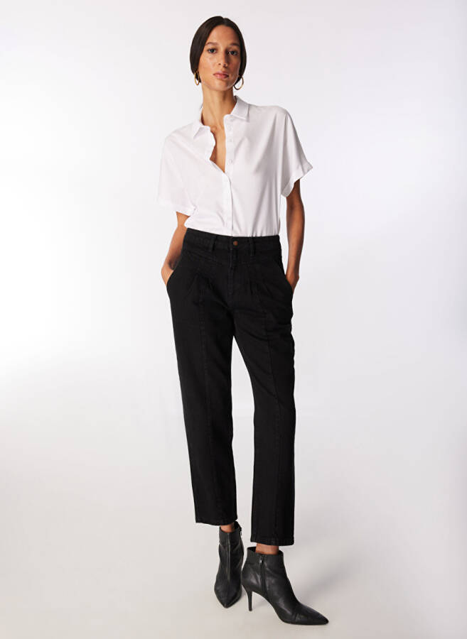 High Waisted Mom Fit Black Women's Pants - 1