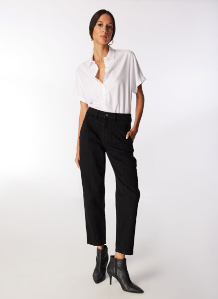 High Waisted Mom Fit Black Women's Pants - 3