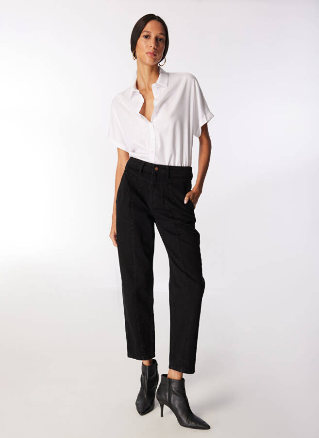 High Waisted Mom Fit Black Women's Pants - 3