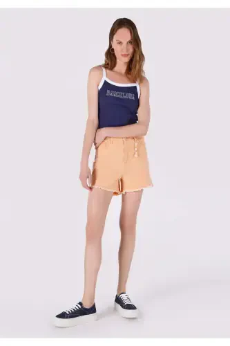 High waisted, open orange mini shorts. - 3