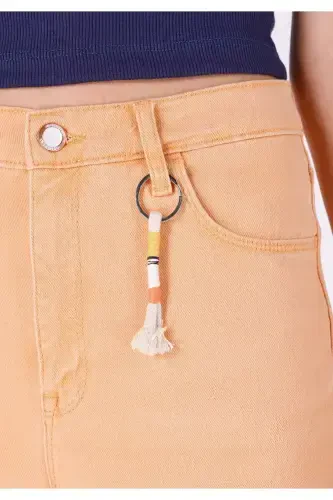 High waisted, open orange mini shorts. - 5