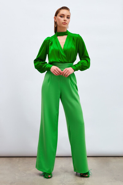 High-Waisted Pocket Trousers - Green - 3