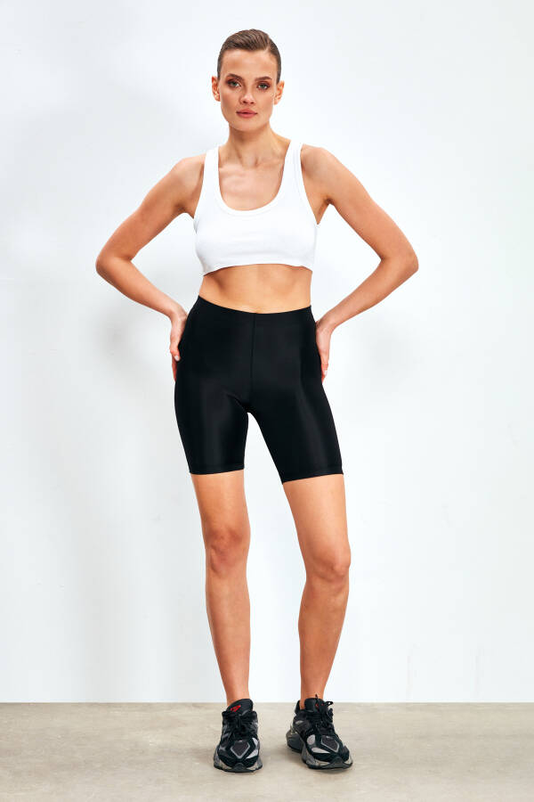 High Waisted Short Leggings - BLACK - 2