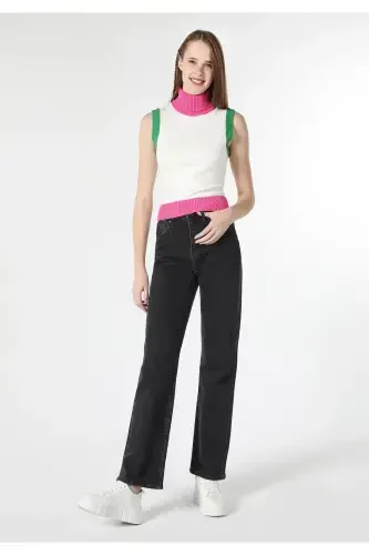 High waisted, straight leg denim women's pants. - 1