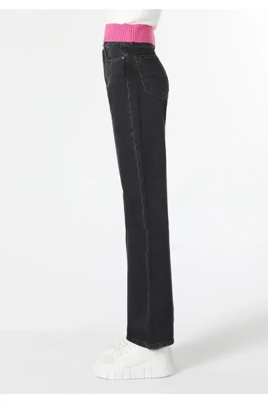 High waisted, straight leg denim women's pants. - 4