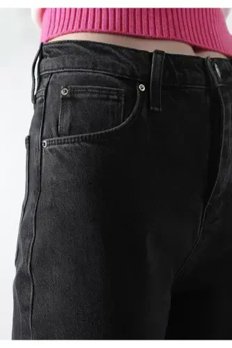 High waisted, straight leg denim women's pants. - 5