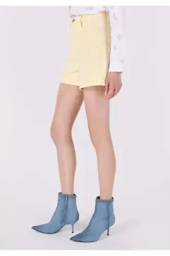 High waisted yellow women's shorts - 4