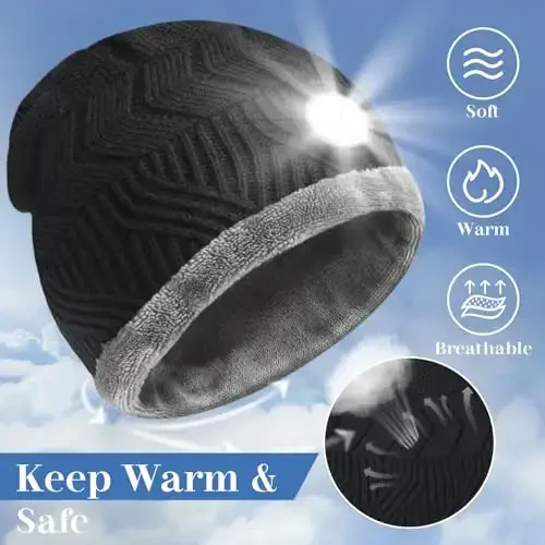 HIGHEVER LED Beanie Hat with Light: Christmas Stocking Stuffers for Men Adult Winter Gift - 3