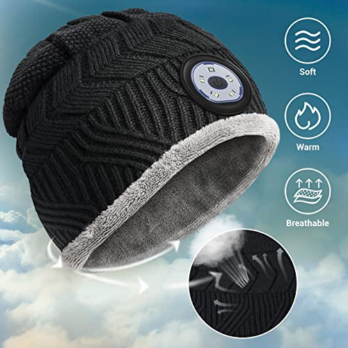 HIGHEVER LED Beanie Hat with Light - Stocking Stuffers Gifts for Men Women Flashlight Beanie with Headlamp Winter Cap - 5