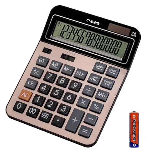 HIHUHEN Large Computer Electronic Calculator Counter Solar & Battery Power 14 Digit Display Multi-Functional Big Button for Business Office School Calculating (HY-9200B) 