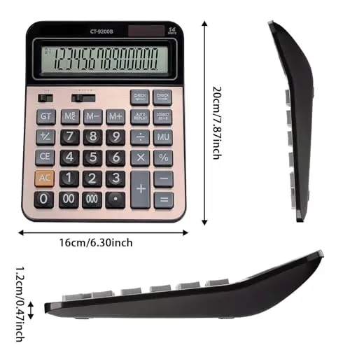 HIHUHEN Large Computer Electronic Calculator Counter Solar & Battery Power 14 Digit Display Multi-Functional Big Button for Business Office School Calculating (HY-9200B) - 2
