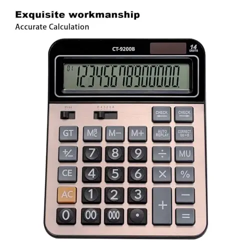 HIHUHEN Large Computer Electronic Calculator Counter Solar & Battery Power 14 Digit Display Multi-Functional Big Button for Business Office School Calculating (HY-9200B) - 3