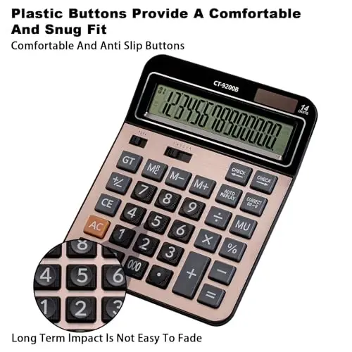 HIHUHEN Large Computer Electronic Calculator Counter Solar & Battery Power 14 Digit Display Multi-Functional Big Button for Business Office School Calculating (HY-9200B) - 4