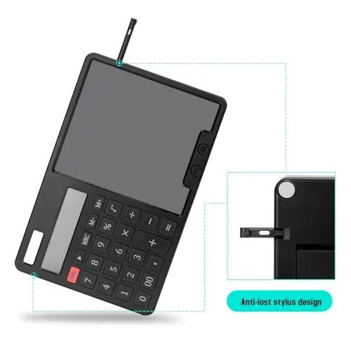 HIHUHEN Calculator with Writing Pad - Solar & Battery Dual Power Supply - 12-Digit Large Display Calculator for Business and Office Use (Black) - 4