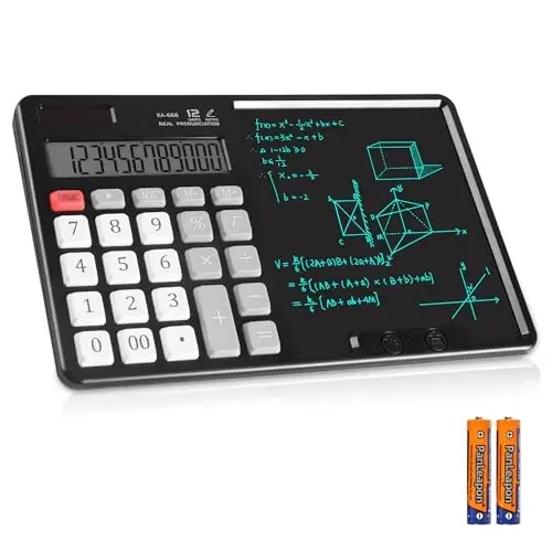 HIHUHEN Calculator with Writing Pad - Solar & Battery Dual Power Supply - 12-Digit Large Display Calculator for Business and Office Use (HY-666S) - 1