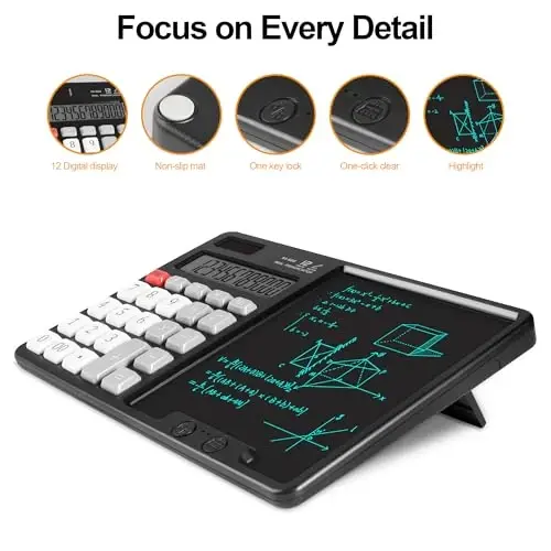 HIHUHEN Calculator with Writing Pad - Solar & Battery Dual Power Supply - 12-Digit Large Display Calculator for Business and Office Use (HY-666S) - HIHUHEN (1)
