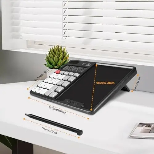HIHUHEN Calculator with Writing Pad - Solar & Battery Dual Power Supply - 12-Digit Large Display Calculator for Business and Office Use (HY-666S) - 3