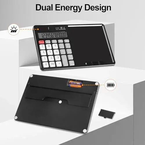 HIHUHEN Calculator with Writing Pad - Solar & Battery Dual Power Supply - 12-Digit Large Display Calculator for Business and Office Use (HY-666S) - 5