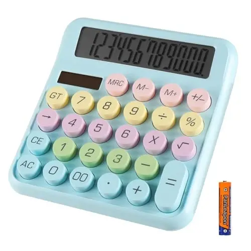 HIHUHEN Large Computer Electronic Calculator Counter Solar & Battery Power 12 Digit Display Multi-Functional Big Button for Business Office School Calculating (HY-2208) - 1