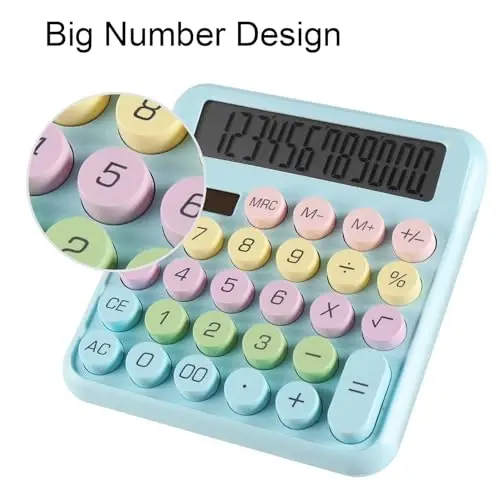 HIHUHEN Large Computer Electronic Calculator Counter Solar & Battery Power 12 Digit Display Multi-Functional Big Button for Business Office School Calculating (HY-2208) - 5