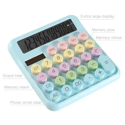 HIHUHEN Large Computer Electronic Calculator Counter Solar & Battery Power 12 Digit Display Multi-Functional Big Button for Business Office School Calculating (HY-2208) - 6