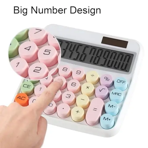 HIHUHEN Large Computer Electronic Calculator Counter Solar & Battery Power 12 Digit Display Multi-Functional Big Button for Business Office School Calculating (HY-2278) - 5