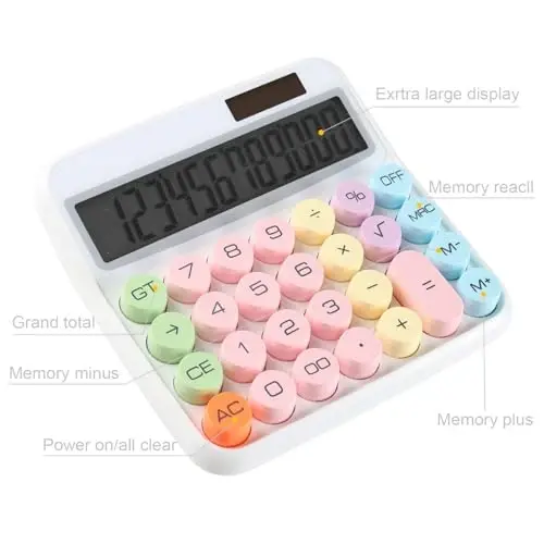 HIHUHEN Large Computer Electronic Calculator Counter Solar & Battery Power 12 Digit Display Multi-Functional Big Button for Business Office School Calculating (HY-2278) - 6