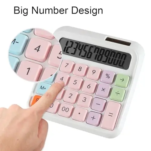 HIHUHEN Large Computer Electronic Calculator Counter Solar & Battery Power 12 Digit Display Multi-Functional Big Button for Business Office School Calculating (HY-2688) - 5