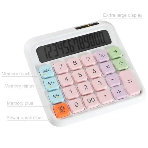 HIHUHEN Large Computer Electronic Calculator Counter Solar & Battery Power 12 Digit Display Multi-Functional Big Button for Business Office School Calculating (HY-2688) - 6