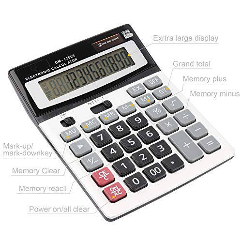 HIHUHEN Large Electronic Calculator Counter Solar & Battery Power 12 Digit Display Multi-Functional Big Button for Business Office School Calculating (1 x Calculator) - 6