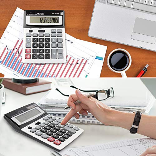 HIHUHEN Large Electronic Calculator Counter Solar & Battery Power 12 Digit Display Multi-Functional Big Button for Business Office School Calculating (1 x Calculator) - 7
