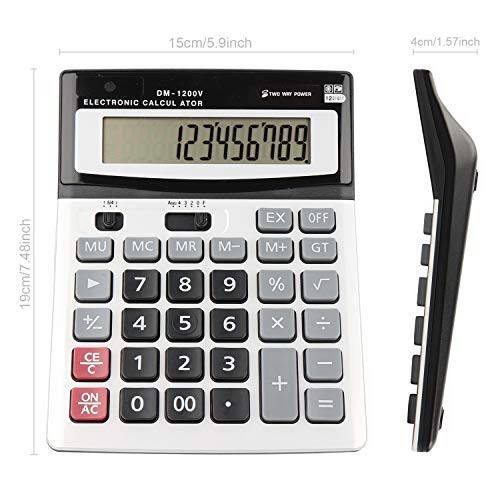 HIHULEN Large Electronic Calculator Counter Solar & Battery Power 12 Digit Display Multi-Functional Big Button for Business Office School Calculating (1 x Calculator) - 2