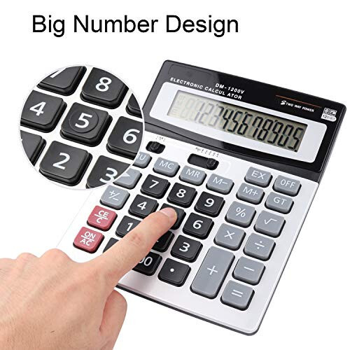 HIHULEN Large Electronic Calculator Counter Solar & Battery Power 12 Digit Display Multi-Functional Big Button for Business Office School Calculating (1 x Calculator) - 5