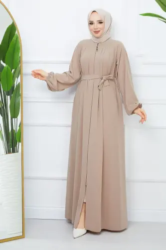 Hijob kiyimlari Madina Ipakli Robali Pillakli Islom Bo'sh Kesimli Ferace kiyim - MODA ESRE FASHION (1)
