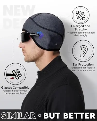 Hikenture Skull Cap Helmet Liner with Glasses Holes, Winter Thermal Cycling Cap for Men & Women, Cycling Hat Beanie - 5