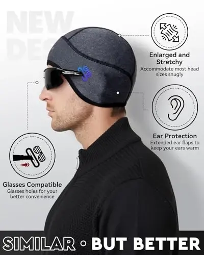 Hikenture Skull Cap Helmet Liner with Glasses Holes, Winter Thermal Cycling Cap for Men & Women, Cycling Hat Beanie - 2