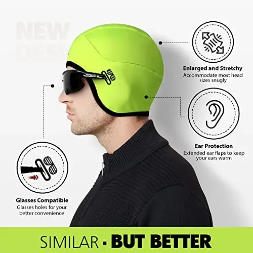 Hikenture Skull Cap Helmet Liner with Glasses Holes, Erkaklar va ayollar uchun qishki termal velosiped qalpoqli astar, velosiped shapkasi. - 2