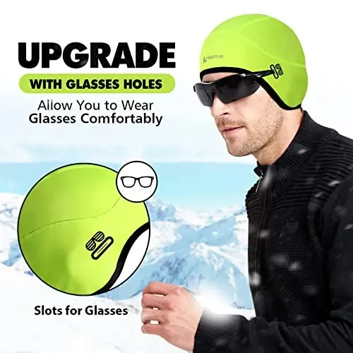 Hikenture Skull Cap Helmet Liner with Glasses Holes, Erkaklar va ayollar uchun qishki termal velosiped qalpoqli astar, velosiped shapkasi. - 3