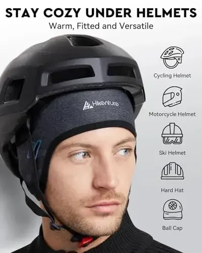 Hikenture Skull Cap Helmet Liner with Glasses Holes, Erkaklar va ayollar uchun qishki termal velosiped qalpoqli astar, velosiped shlyapa shapkasi - 5