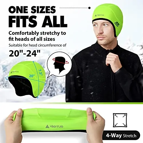 Hikenture Skull Cap Helmet Liner with Glasses Holes, Qishki Termal Velosiped Kepkasi Erkaklar va Ayollar uchun, Velosiped Shapkasi Beanie - 6