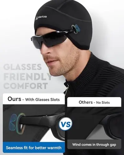 Hikenture Skull Cap Helmet Liner with Glasses Holes, Qishki termal velosiped qalpoqlari erkaklar va ayollar uchun, Velosiped shapkasi Beanie - 2