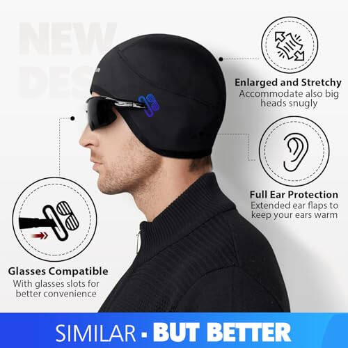 Hikenture Skull Cap Helmet Liner with Glasses Holes, Winter Thermal Cycling Cap for Men & Women, Cycling Hat Beanie - 9