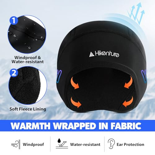 Hikenture Skull Cap Helmet Liner with Glasses Holes, Winter Thermal Cycling Cap for Men & Women, Cycling Hat Beanie - 10